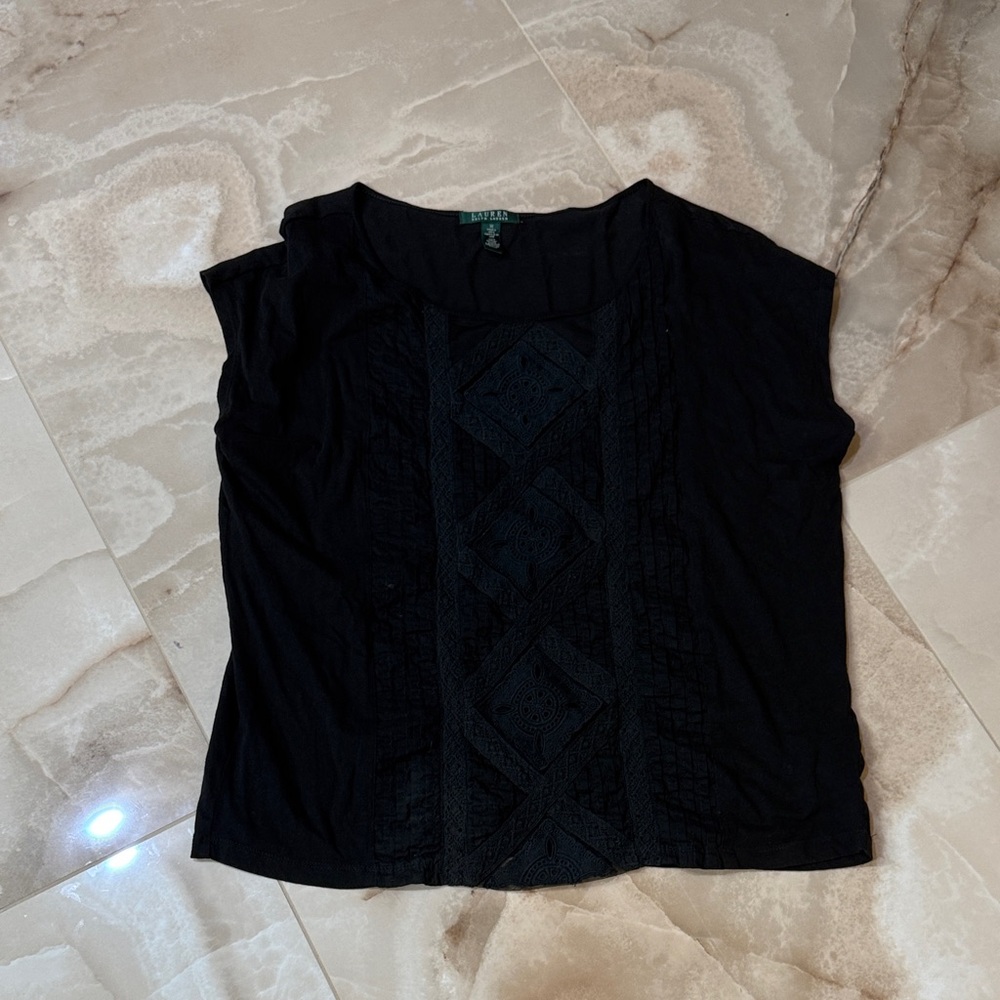 Ralph Lauren Black Blouse with Textured Design